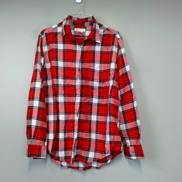 EDDIE Bauer Red Plaid Long Sleeve Button up Shirt - Picture 1 of 5